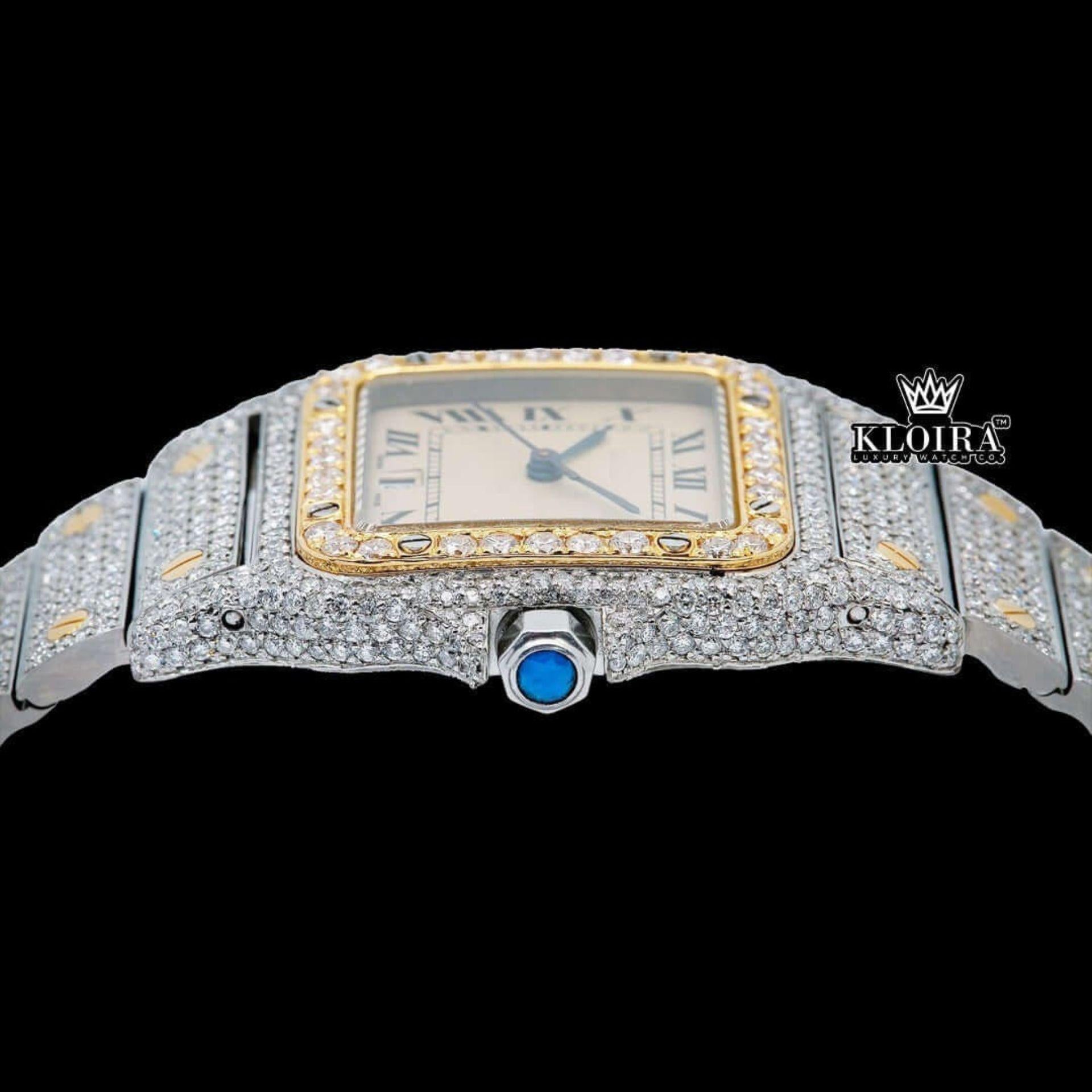 Square Dial Black Roman Numerals Two Tone Moissanite Watch Crown View