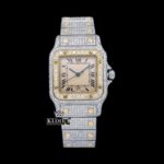 Square Dial Black Roman Numerals Two Tone Moissanite Watch