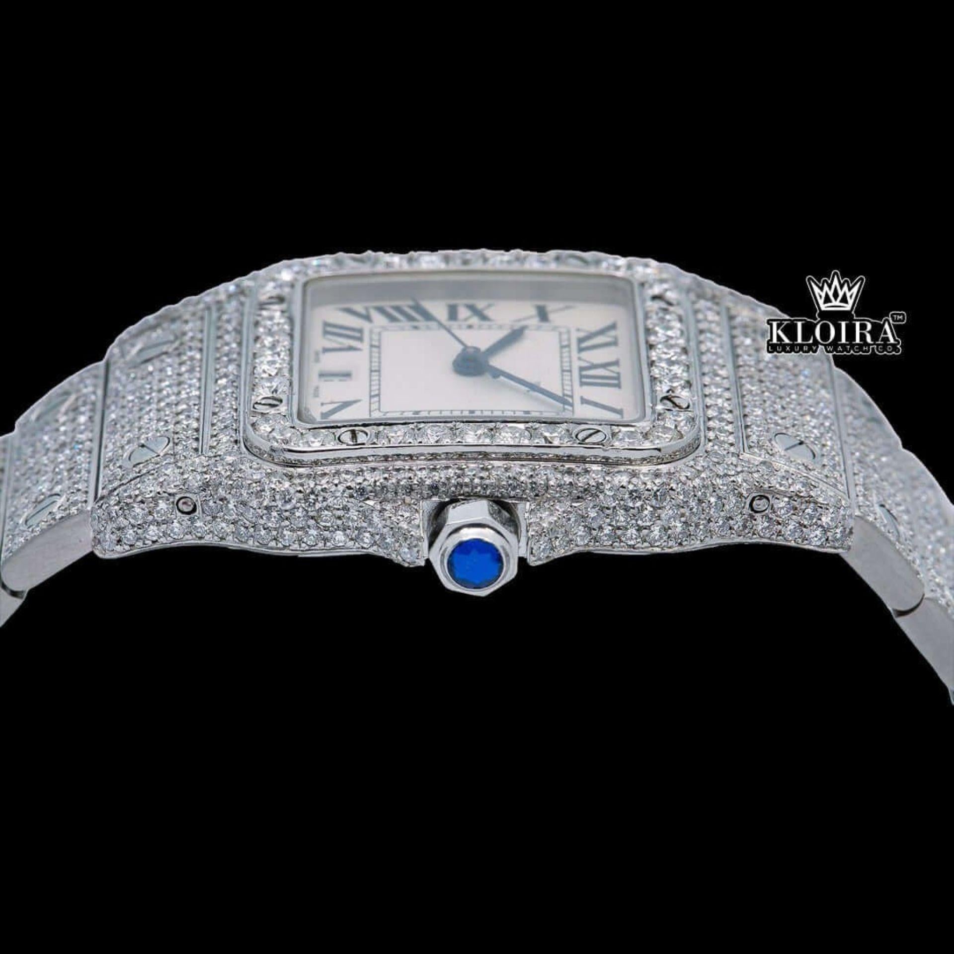Square Roman Dial Fully Iced Out Moissanite Dial Watch Crown View