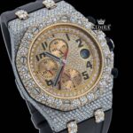 Standard Numerals Chronograph Dial Semi Iced Out Rubber Strap Moissanite Watch Close Up Dial View