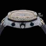 Standard Numerals Chronograph Dial Semi Iced Out Rubber Strap Moissanite Watch Crown View