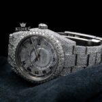 Standard Numerals White Dial Bust Down Moissanite Diamond Watch Close Up Front View