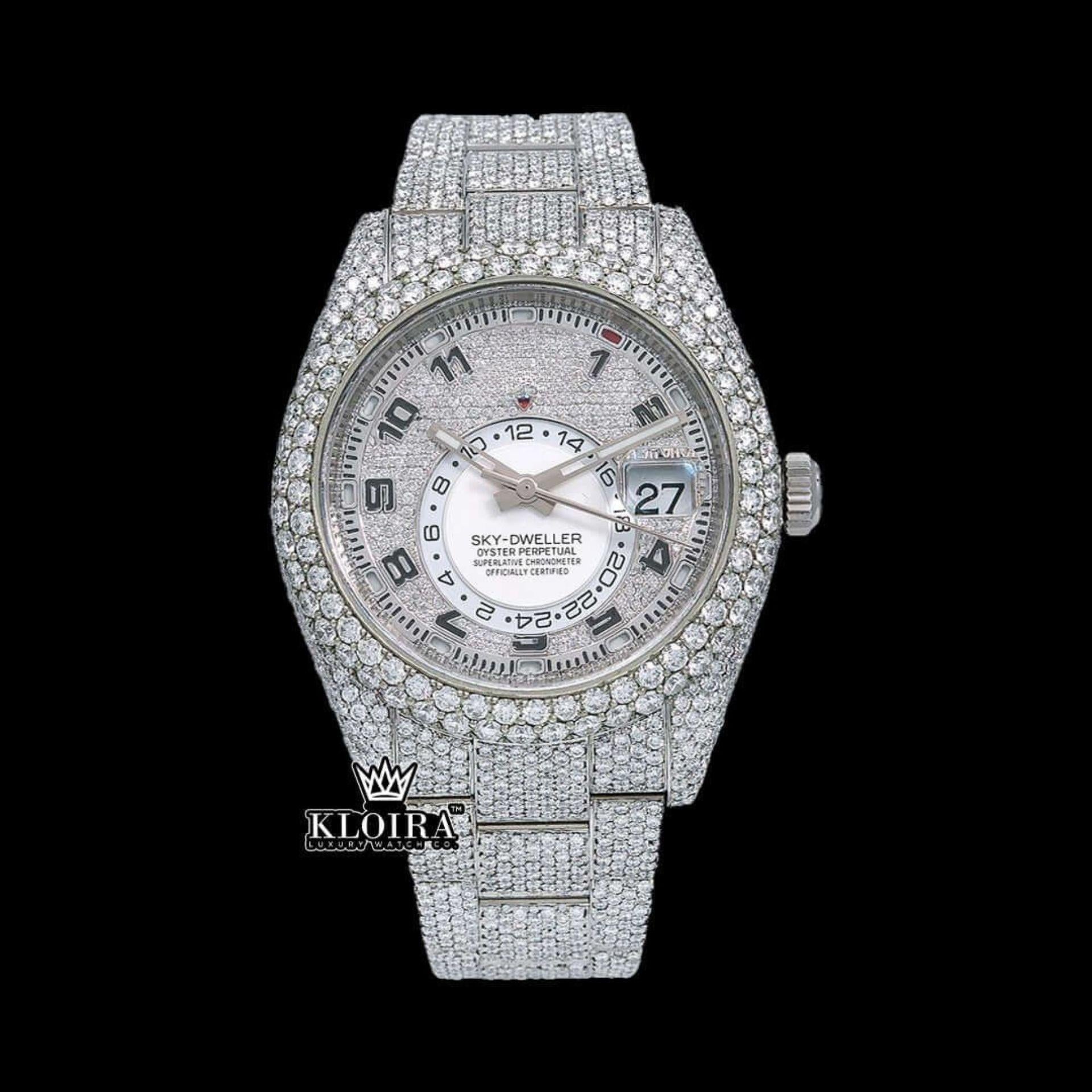 Standard Numerals White Dial Bust Down Moissanite Diamond Watch Front View