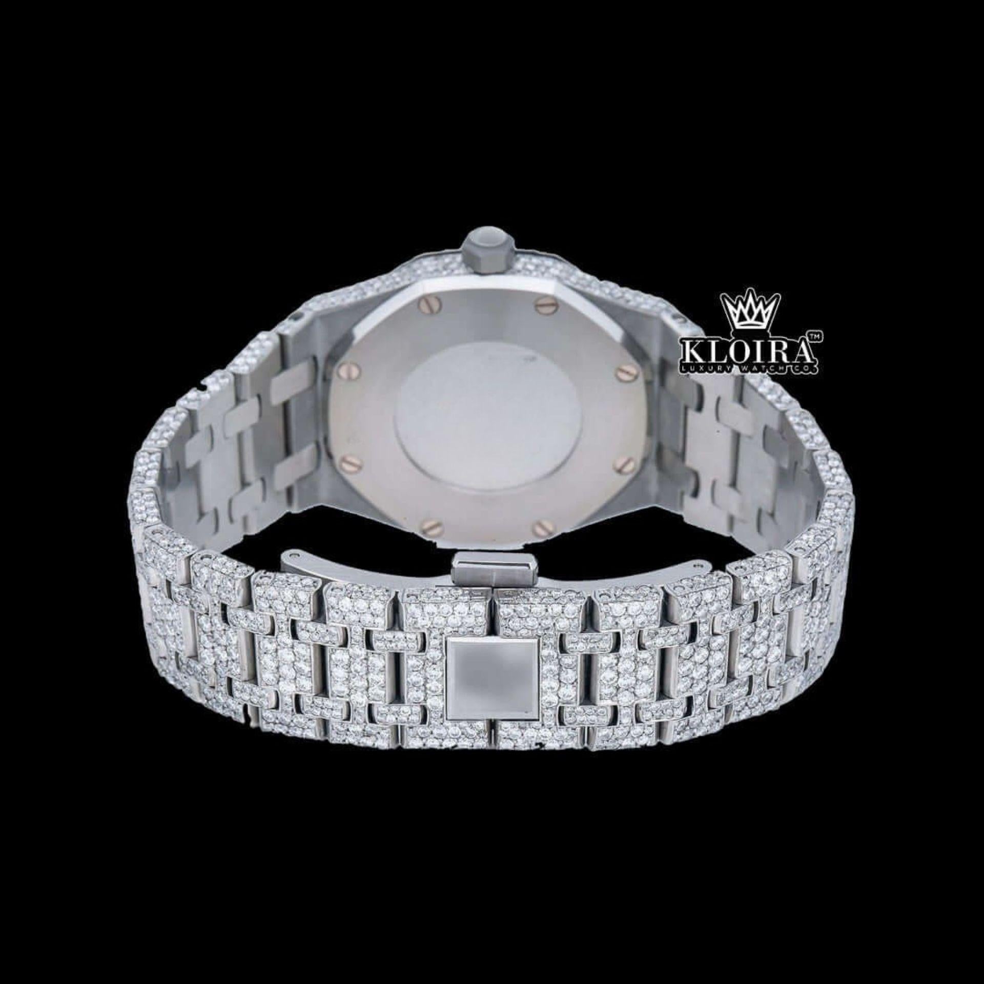 Stick Markers Black DIal AP Full Iced Out Moissanite Watch Caseback View