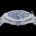 Stick Markers Black DIal AP Full Iced Out Moissanite Watch Crown View