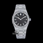 Stick Markers Black Dial AP Full Iced Out Moissanite Watch