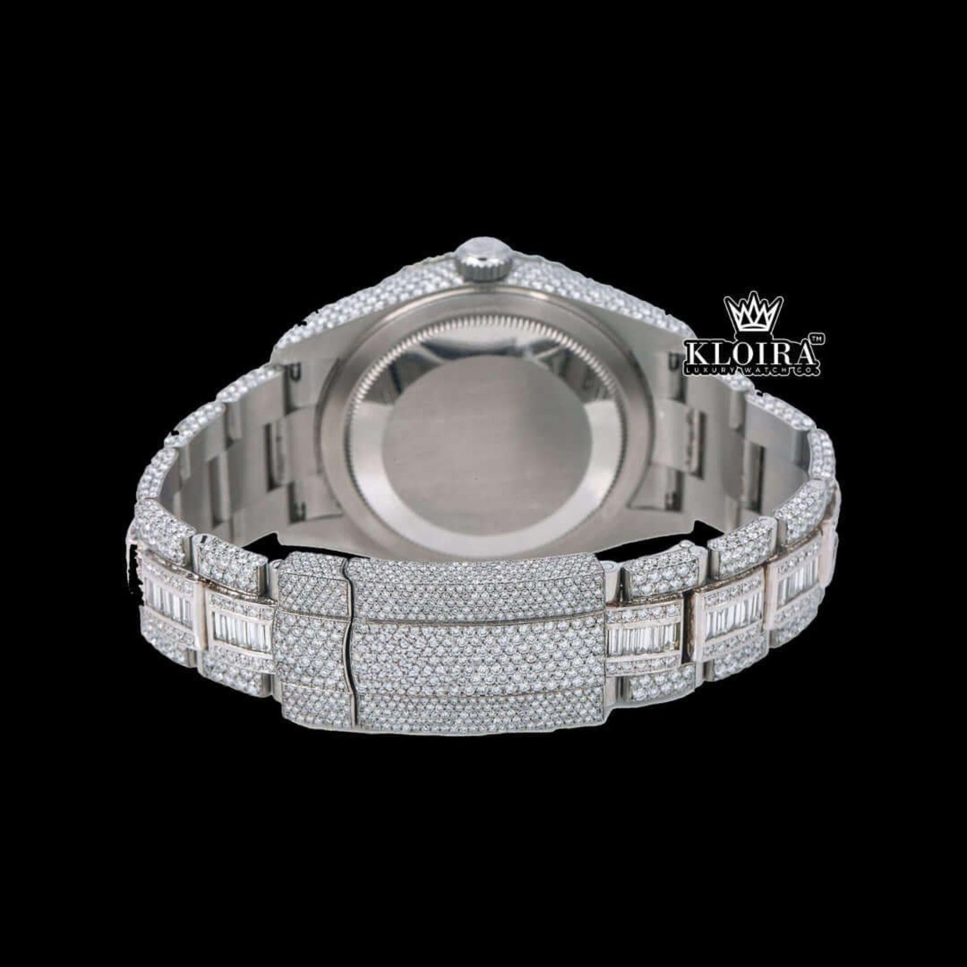Stick Markers Black Dial Dual Time Fully Iced Out Moissanite Diamond Watch Caseback View