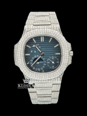 Stick Markers Blue Chronograph Dial Fully Iced Out Moissanite Watch