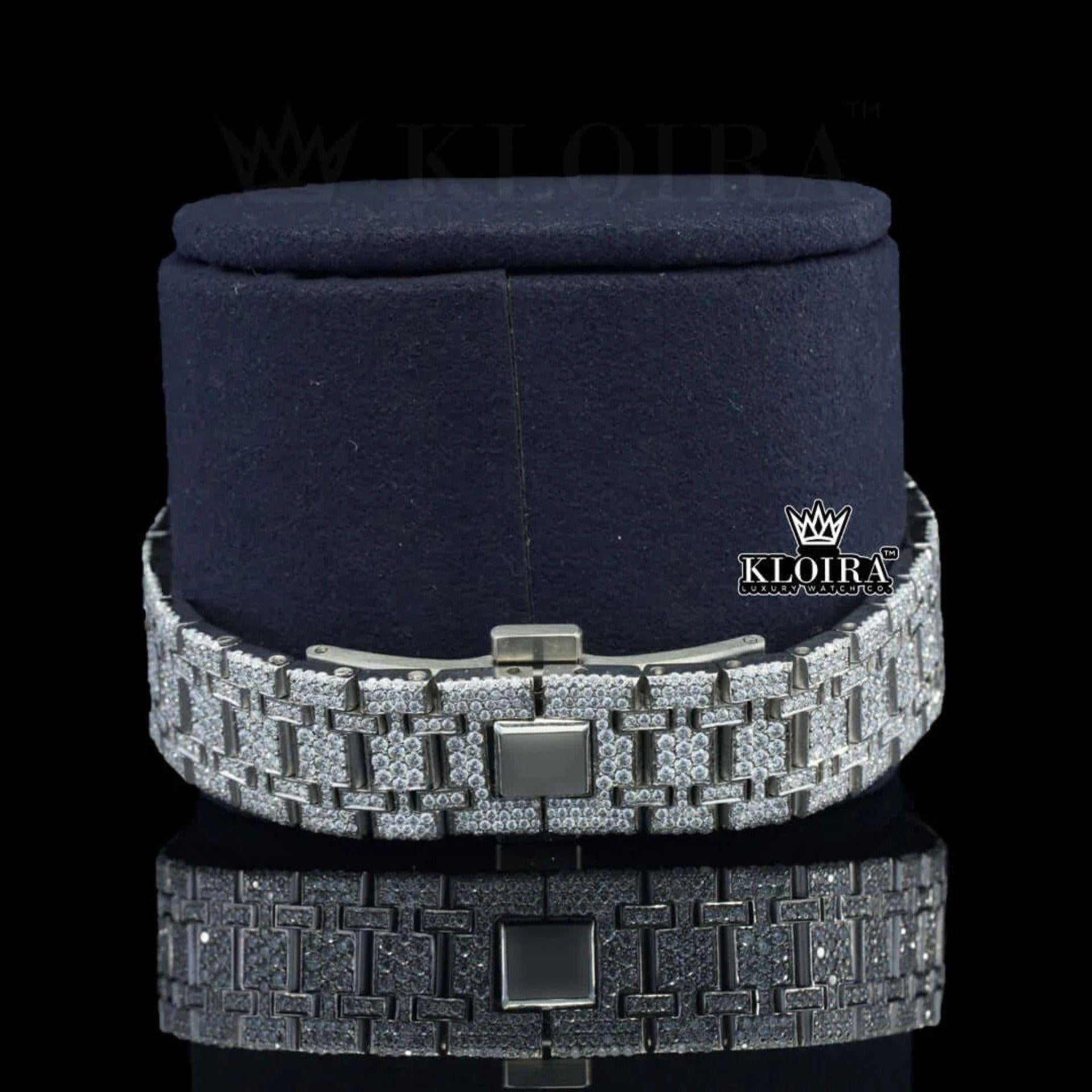 Stick Markers Blue Dial Full Iced Out Moissanite Watch Bracelet View