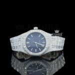 Stick Markers Blue Dial Full Iced Out Moissanite Watch