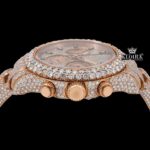 Stick Markers Chronograph Dial Rose Gold Fully Iced Out Moissanite Watch Crown View