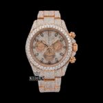 Stick Markers Chronograph Dial Rose Gold Fully Iced Out Moissanite Watch