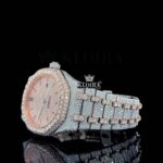 Stick Markers Two-Tone Rose Gold Iced Out Moissanite Diamond Watch Left Side View
