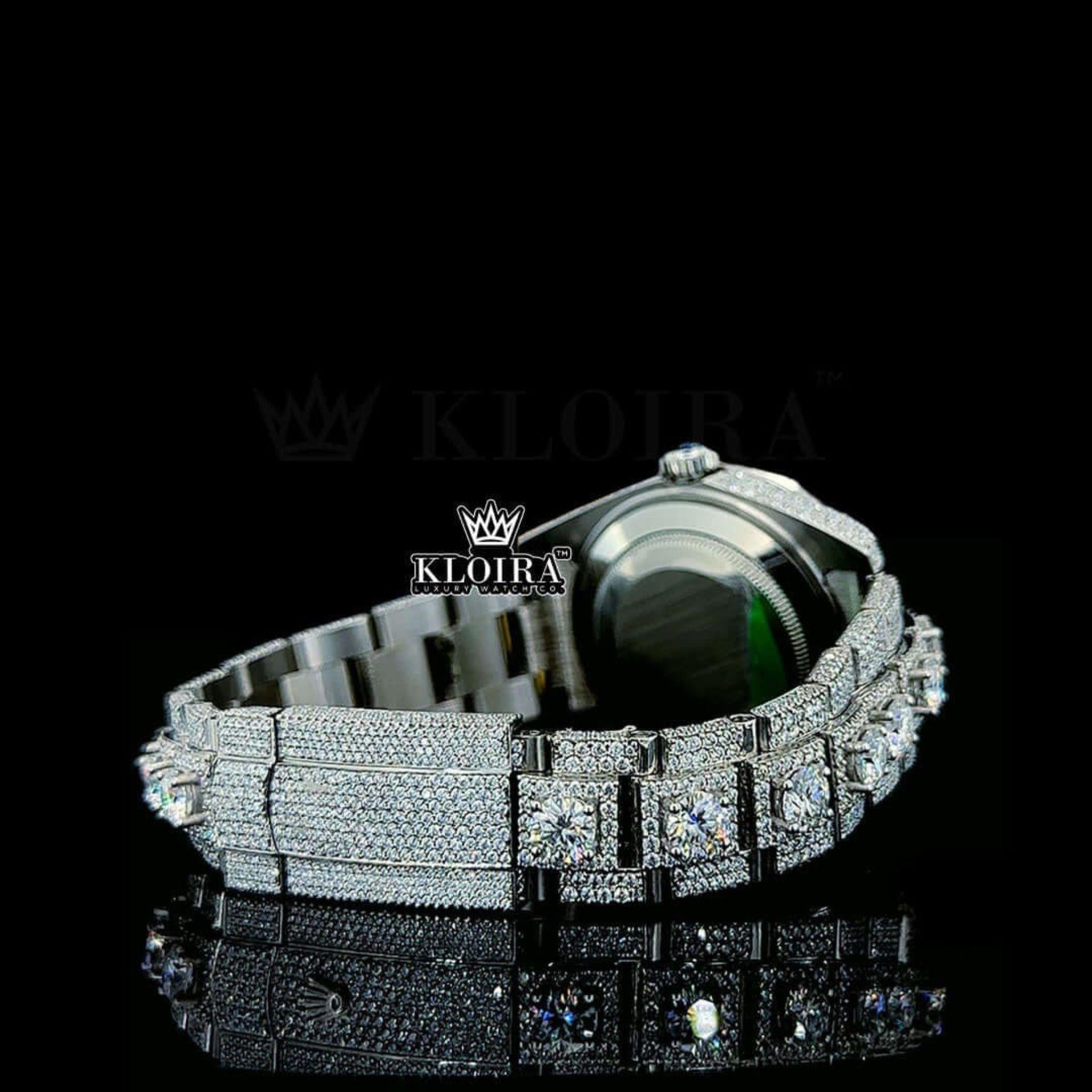 Stick Markers White Dial Diamond Link Strap Iced Out Moissanite Watch Caseback View