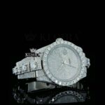 Stick Markers White Dial Diamond Link Strap Iced Out Moissanite Watch Close Up Dial View