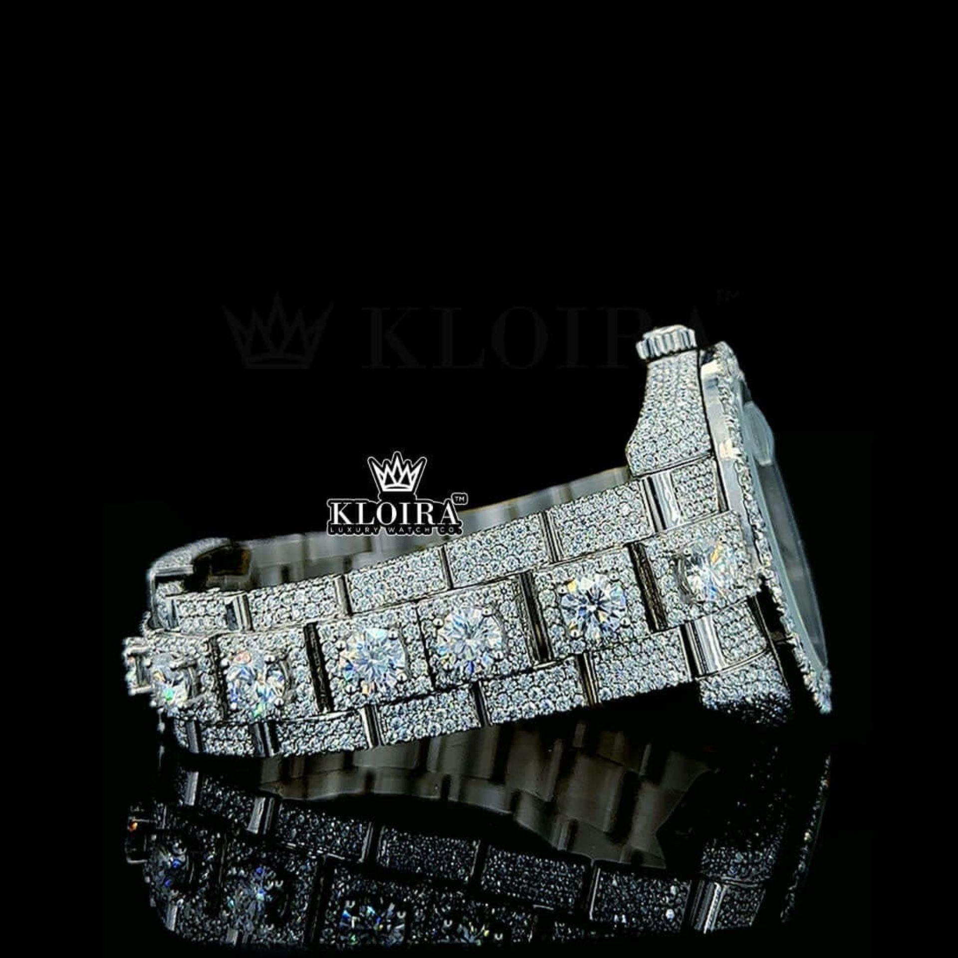 Stick Markers White Dial Diamond Link Strap Iced Out Moissanite Watch Right Side View