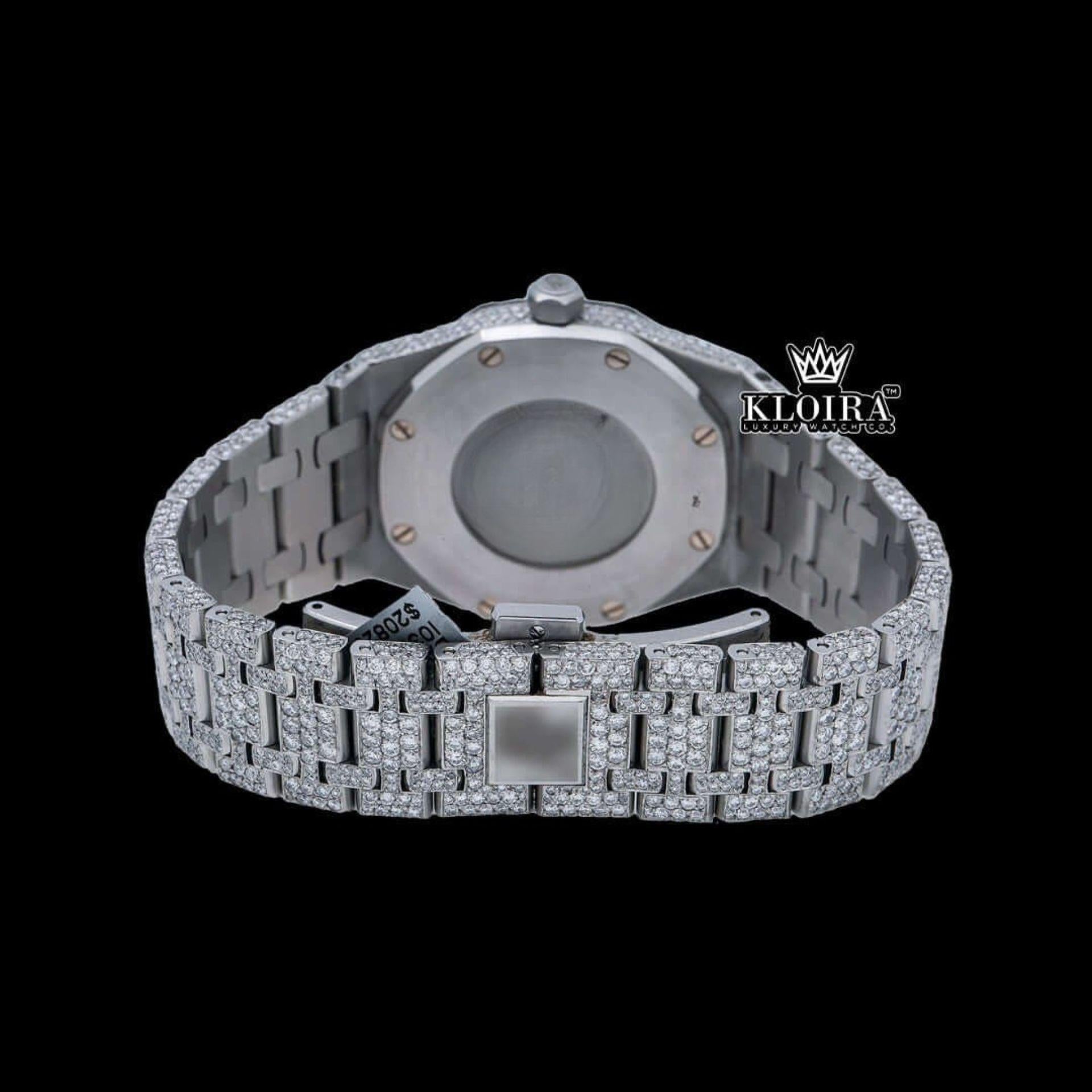 Stick Markers White Dial Full Iced Out Moissanite Diamond Watch Caseback View