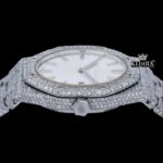 Stick Markers White Dial Full Iced Out Moissanite Diamond Watch Crown View