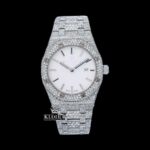 Stick Markers White Dial Full Iced Out Moissanite Diamond Watch