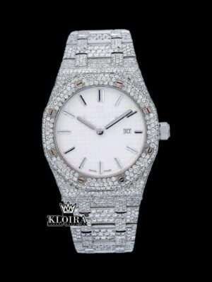Stick Markers White Dial Full Iced Out Moissanite Diamond Watch