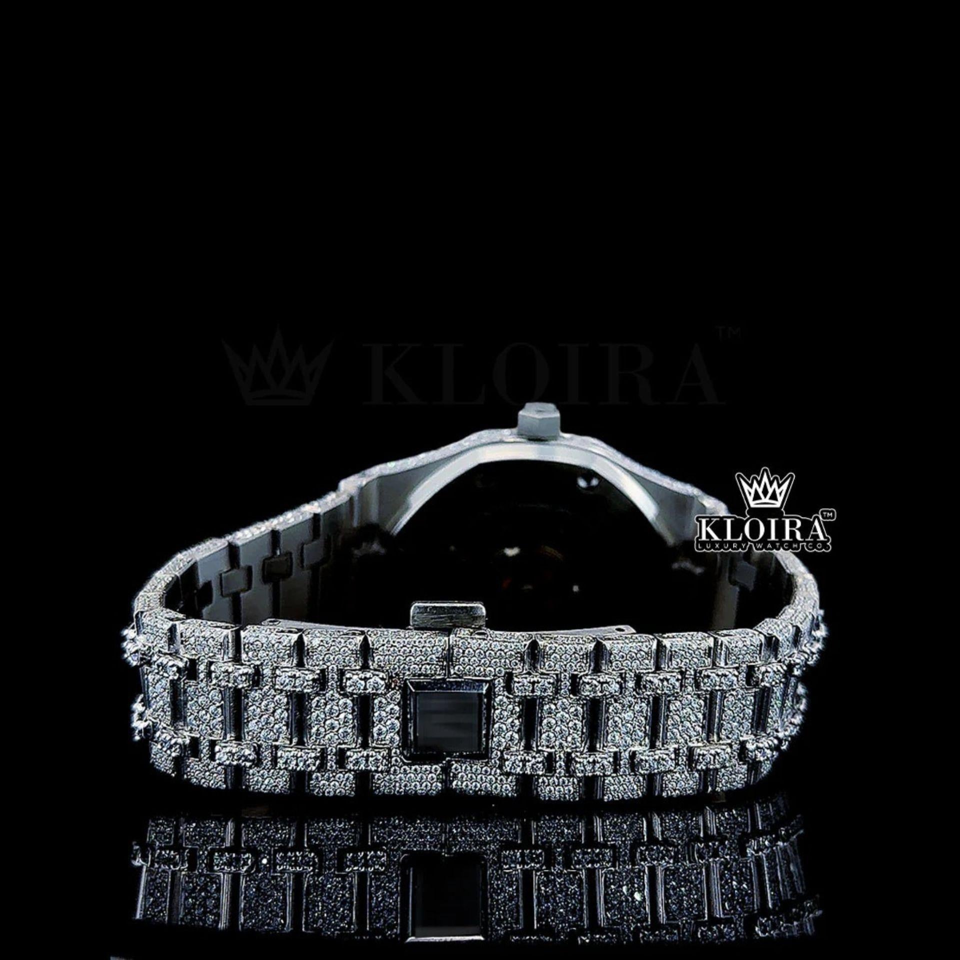 Stick Markers White Dial Fully Iced Out AP Moissanite Diamond Watch Caseback View