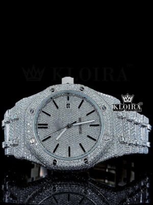 Stick Markers White Dial Fully Iced Out AP Moissanite Diamond Watch