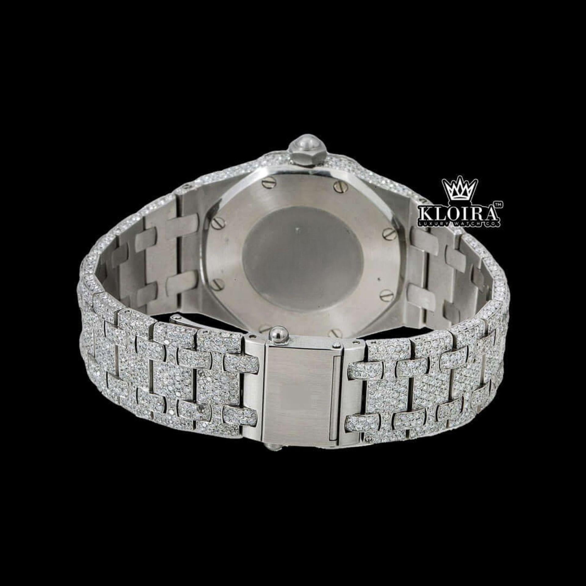 Stick Markers White Dial Fully Iced Out Moissanite Diamond Watch Caseback View