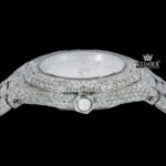 Stick Markers White Dial Fully Iced Out Moissanite Diamond Watch Crown View