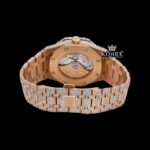 Stick Markers White Dial Rose Gold Moissanite Diamond Watch Caseback View