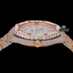 Stick Markers White Dial Rose Gold Moissanite Diamond Watch Crown View
