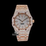 Stick Markers White Dial Rose Gold Moissanite Diamond Watch