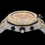 Close-up of a Two Tone AP moissanite diamond watch with 14K gold accents and a sparkling diamond bezel.