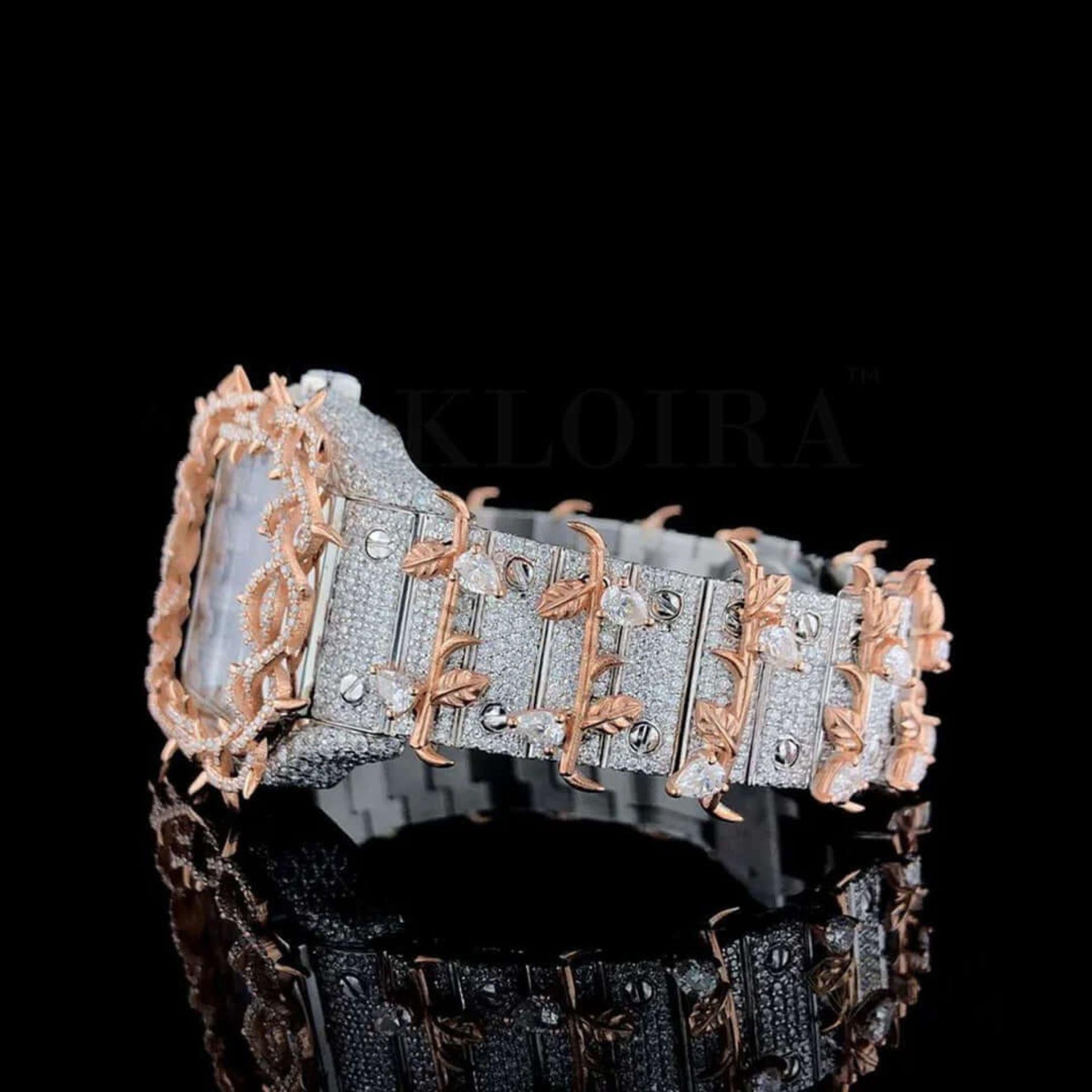 Thorn Bezel Roman Dial Two Tone Rose Gold Moissanite Watch Left Profile View