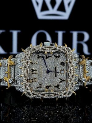 Thorn Bezel Yellow Gold Arabic Numerals Moissanite Diamond Watch