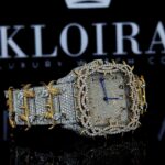 Thorn Bezel Yellow Gold Arabic Numerals Moissanite Diamond Watch Right Profile View