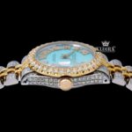 Tiffany Blue Roman Dial Two Tone Iced Out Moissanite Watch Crown View