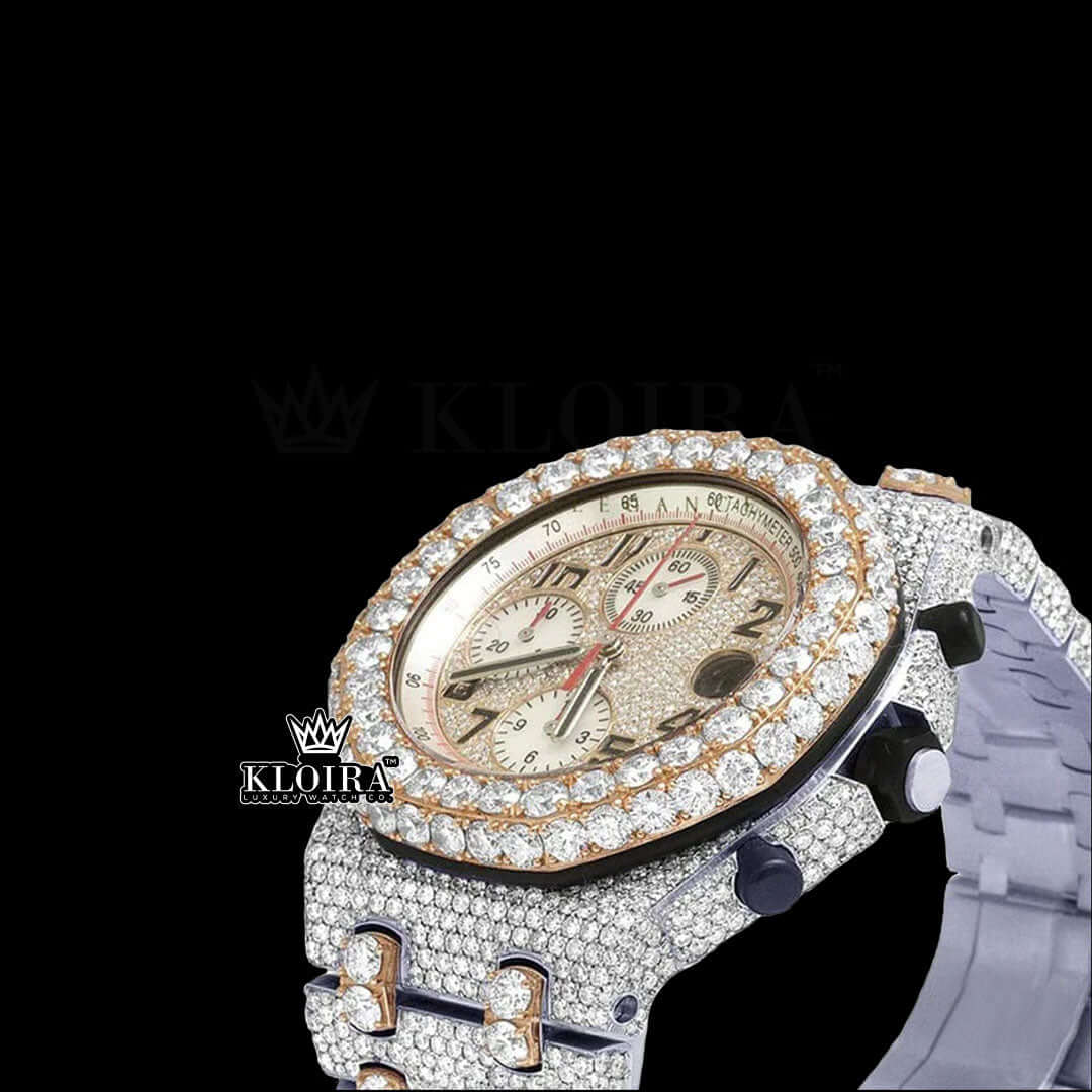 Two-Tone AP Chronograph Iced Out Moissanite Diamond Watch Close Up Dial View