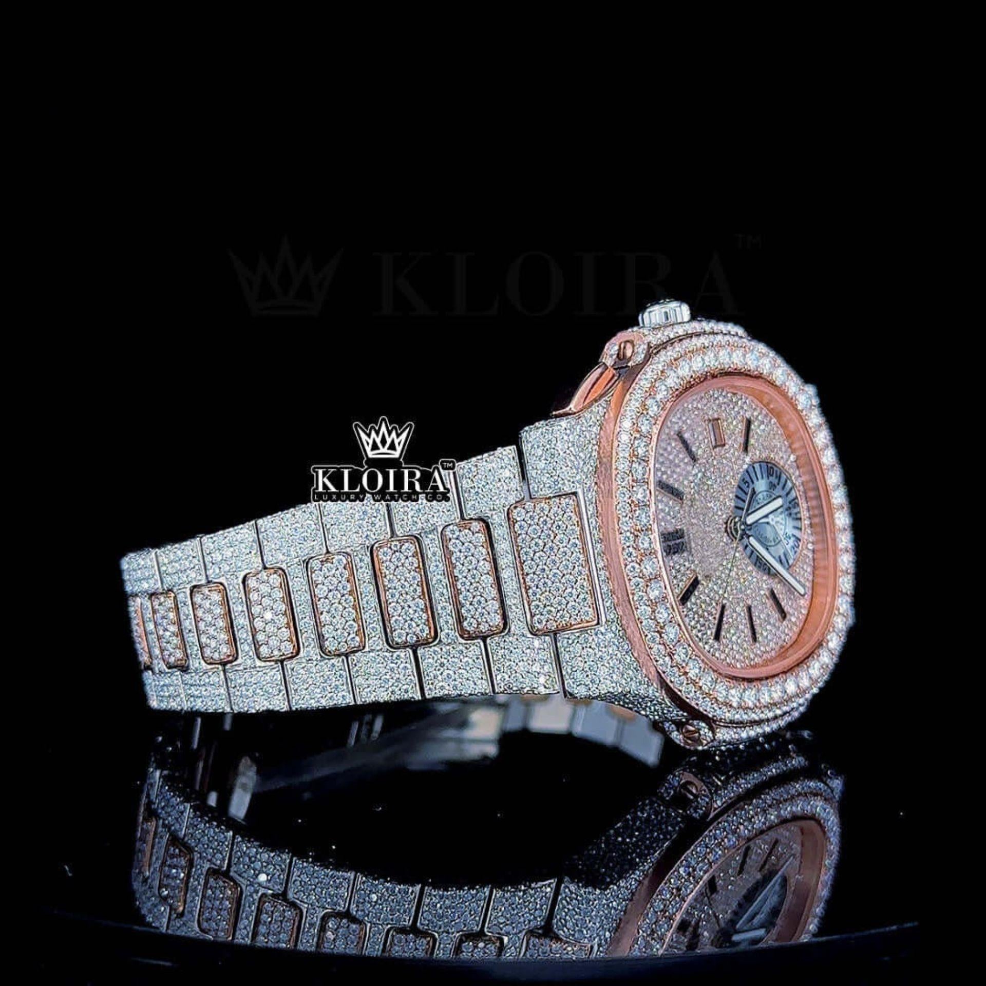 Two-Tone Rose Gold Stick Markers Chrono Moissanite Diamond Watch Right Side Bracelet View