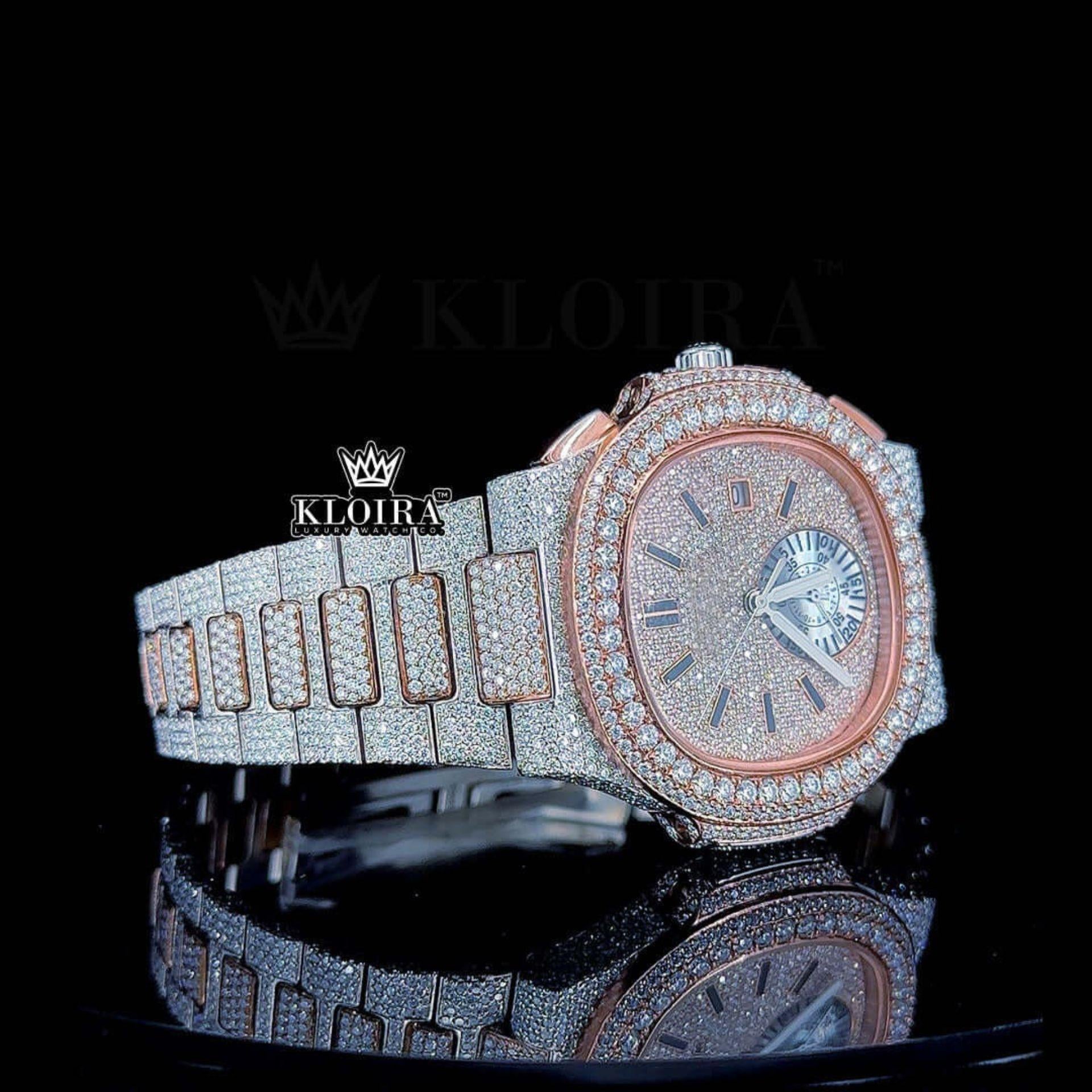 Two-Tone Rose Gold Stick Markers Chrono Moissanite Diamond Watch Right Side View