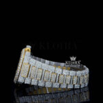 Two-Tone Yellow dial Black Stick Markers Bust Down Moissanite Diamond Watch Left Side View