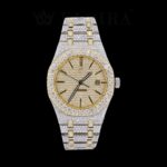 Two Tone AP Yellow Dial Fully Iced Out Moissanite Watch
