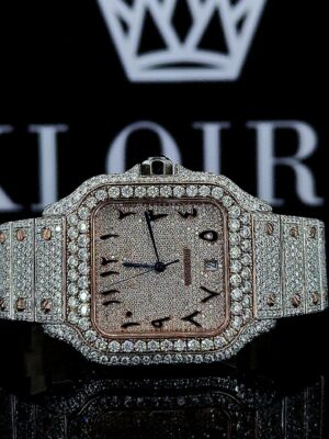 Two Tone Arabic Numerals Rose Gold Dial Moissanite Diamond Watch