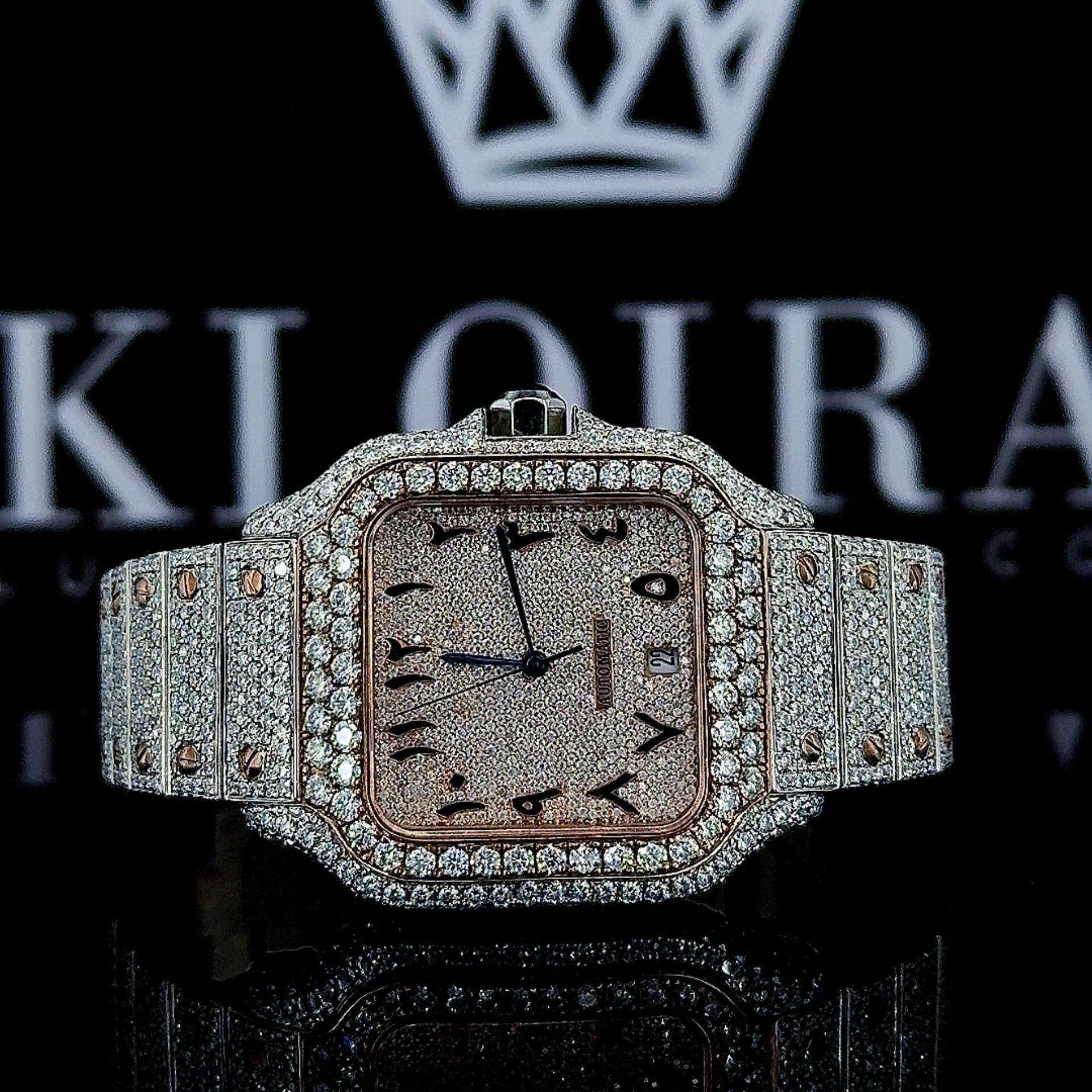 Two Tone Arabic Numerals Rose Gold Dial Moissanite Diamond Watch Front View
