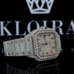 Two Tone Arabic Numerals Rose Gold Dial Moissanite Diamond Watch Right Profile View