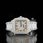 Two Tone Arabic Numerals Yellow Fully Iced Dial Moissanite Diamond Watch
