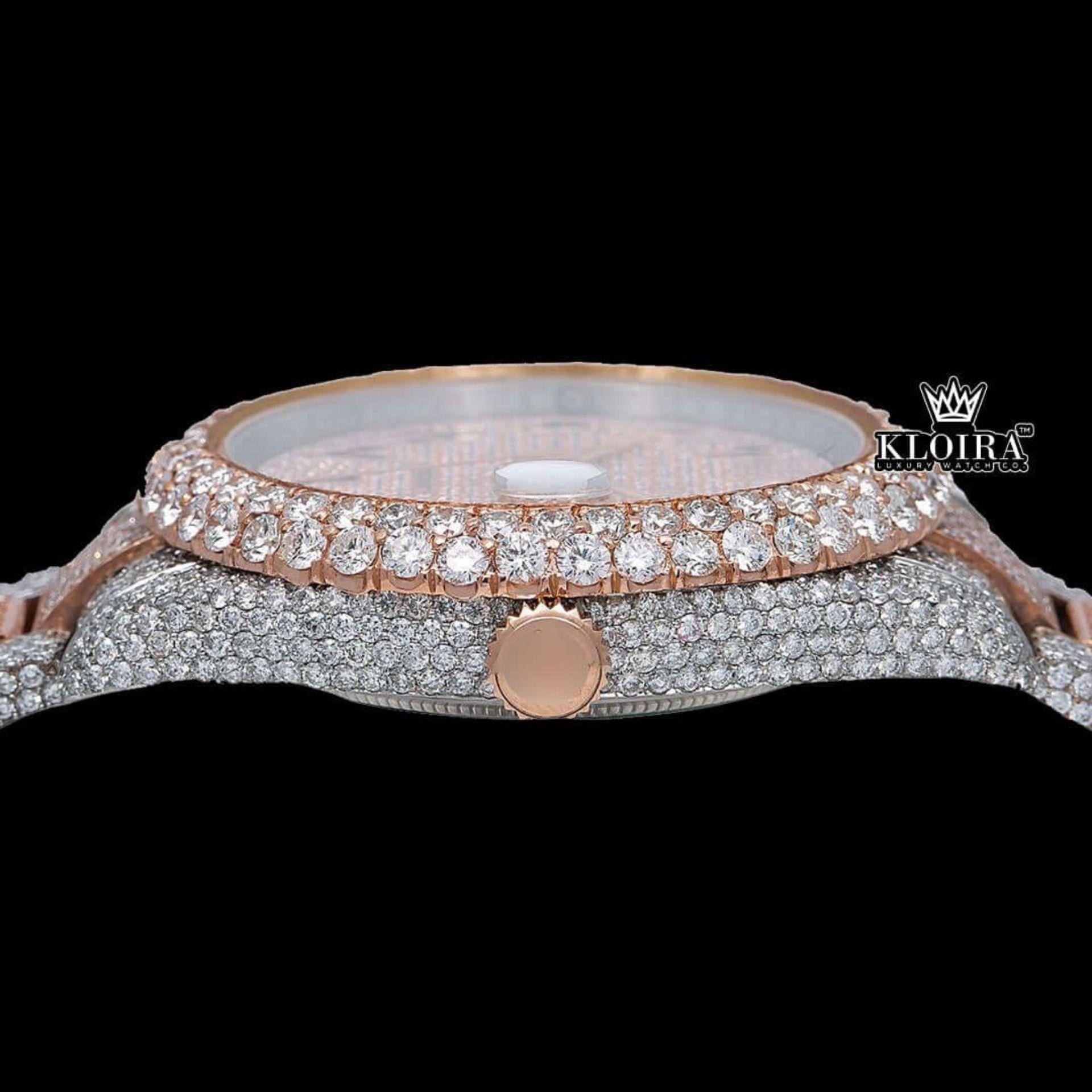 Two Tone Black Arabic Numerals Bust Down Moissanite Diamond Watch Crown View