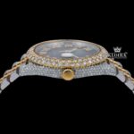 Two Tone Black Dial Roman Numerals Moissanite Diamond Watch Crown View