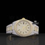 Two Tone Black Stick Markers Yellow Dial Iced Out Moissanite Diamond Watch
