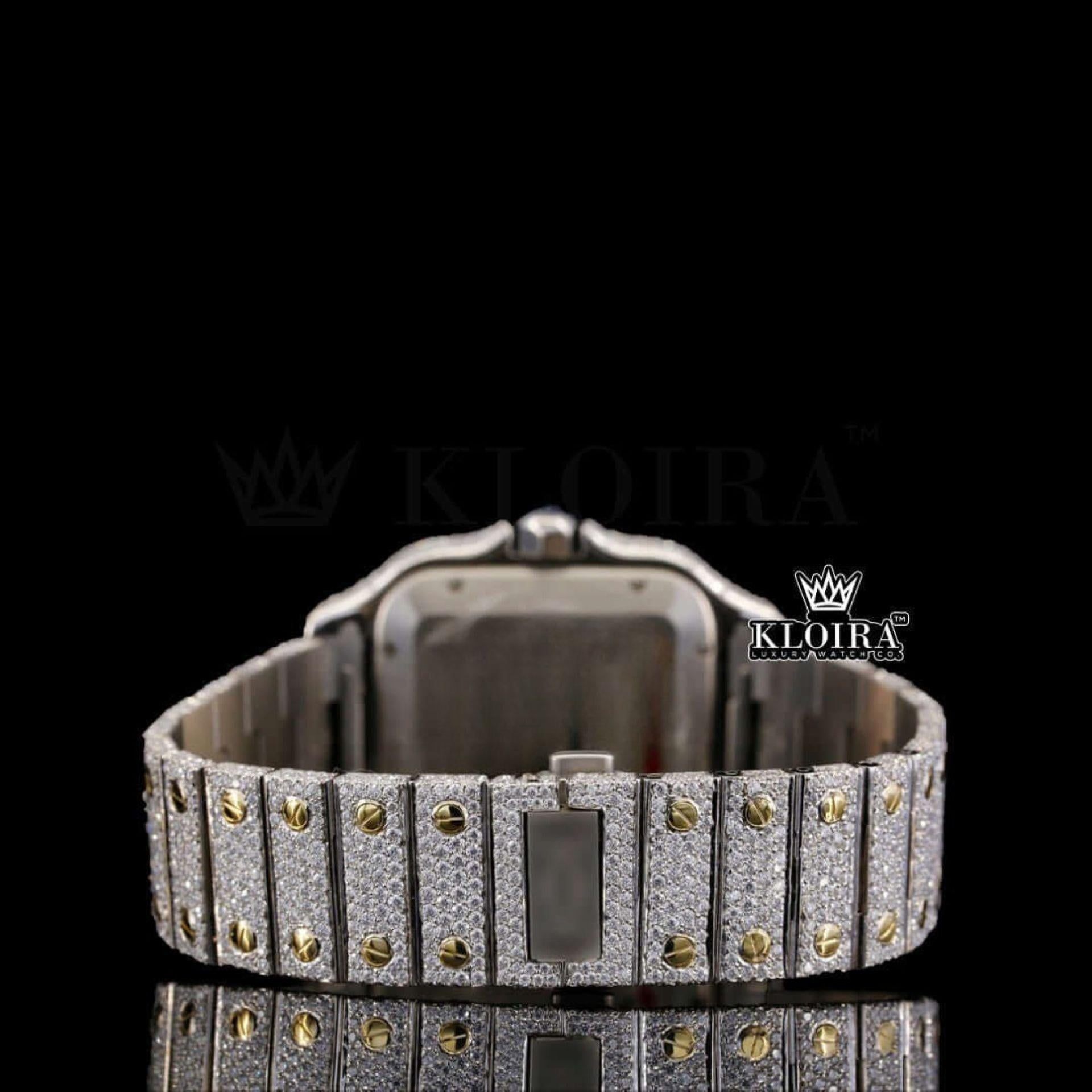 Two Tone Blue Dial Roman Numerals Moissanite Diamond Watch Caseback View