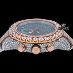 Two Tone Chronograph Blue Dial Iced Out Moissanite Diamond Watch Crown View